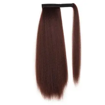 Afro Keistą Tiesūs plaukai surišti į uodegą Yaki Sintetinių Hairpiece Wrap apie Įrašą Plaukų priauginimas Rudas Ponis Uodega Natūralių Spalvų Fack Plaukų