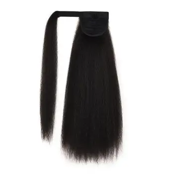 Afro Keistą Tiesūs plaukai surišti į uodegą Yaki Sintetinių Hairpiece Wrap apie Įrašą Plaukų priauginimas Rudas Ponis Uodega Natūralių Spalvų Fack Plaukų