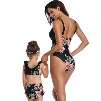 Šeimos Atitikimo maudymosi kostiumėlį Lady Bikini Merginos maudymosi kostiumėlį Su Šortai, maudymosi Kostiumėliai, Gėlių Spausdinti Vaikai Paplūdimio Maudymosi Kostiumėliais 3-12Years