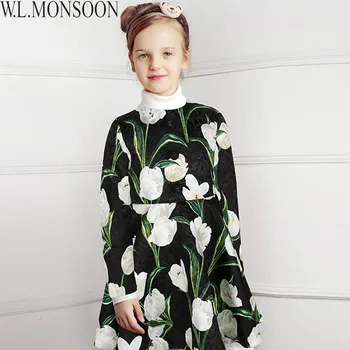 W. L. MUSONAS Merginos Žiemos Dress 2017 Prekės Princesė Suknelė su Mygtuką Tulip Gėlių Vaikai Suknelės Mergaitėms Kalėdų Drabužius