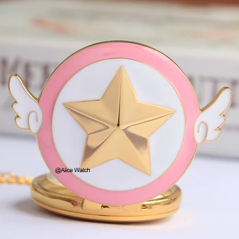 Puikus Rožinis Mados Sailor Moon Kvarco Kišenėje Žiūrėti Žvaigždė Sparnus Fob Laikrodis Karoliai Grandinės Dovanos Vyrams Mergina Relogio DeBolso