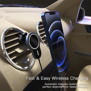 15W Belaidis Magnetinis Automobilinis Įkroviklis iPhone 12 Pro Mini Pro Max Magsafe Greitai Belaidžio Įkrovimo Kroviklis Oro Angos Laikiklis
