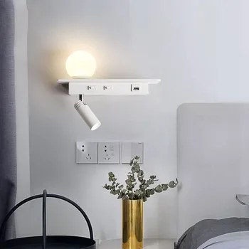 Sienos lempa, lempa LED miegamojo, naktiniai staleliai, lempa su USB port lentynos belaidžio įkrovimo viešbučio kambaryje sienos lempos