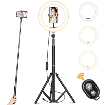 10inch 160CM LED Selfie Žiedas šviesa reguliuojamas stovo, trikojo, telefono laikiklis ringlight Makiažo 