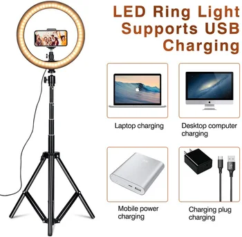 10inch 160CM LED Selfie Žiedas šviesa reguliuojamas stovo, trikojo, telefono laikiklis ringlight Makiažo 