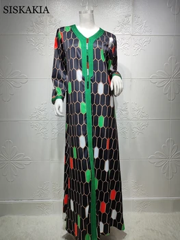 Siskakia Dubajus Jalabiya Mados Pledas Spausdinti Maxi Suknelė Moterims Maroko Kaftan Arabų Musulmonų Drabužiai 2021 Eid Ramadanas Mubarakas