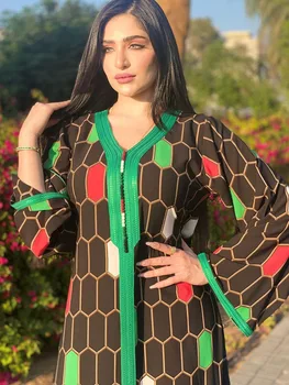 Siskakia Dubajus Jalabiya Mados Pledas Spausdinti Maxi Suknelė Moterims Maroko Kaftan Arabų Musulmonų Drabužiai 2021 Eid Ramadanas Mubarakas