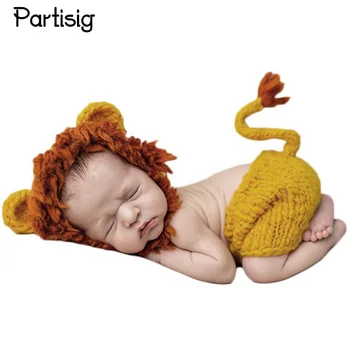Liūtas Formos Nėrimo Kūdikių Skrybėlę Ziajać Naujai Fotografija Rekvizitai