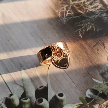 Ms S925 gryno sidabro klasikinis golden rose aukso širdies formos užraktas drožyba raidžių meilės porų žiedas festivalio apdovanojimai