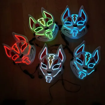 2AA galia Halloween Mask Fox EL Viela Kaukė Mirksi Cosplay LED neon Maskuotis Kaukė Žėrintis Šokių Karnavalas Šalies Kaukės