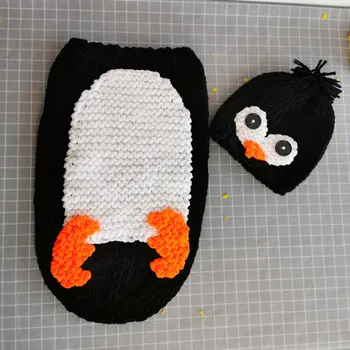 Derliaus Baby Mezgimo Miegmaišį Naujagimių Rankų Darbo Nėriniais Pingvinas Audiniu Nustatyti Mergaičių Megztiniai Kostiumas Foto Rekvizitai