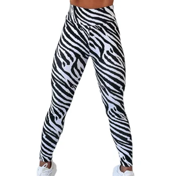 Moterų Sporto Fitneso Kelnės Vientisas Seksualus Aukšto Juosmens Stora Zebras Spausdinti Tamprumo Jėga Kelnės Moterims, Sporto Salė, Veikia Dviračių Kelnės