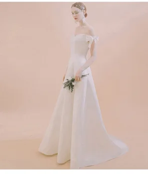 2020 Vieno peties satino retro, su kuriomis susiduria vestuvinė suknelė su baltomis lankas-line trave vestuvinė suknelė
