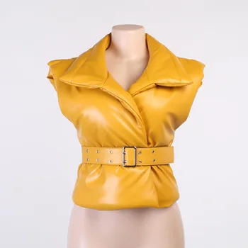 Hugcitar 2020 Rankovių Golfo Pu Odos, Kietas Diržas Vest Top Rudens-Žiemos Moterų Mados Streetwear Elegantiškas Komplektai