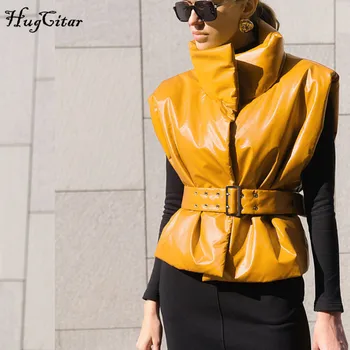 Hugcitar 2020 Rankovių Golfo Pu Odos, Kietas Diržas Vest Top Rudens-Žiemos Moterų Mados Streetwear Elegantiškas Komplektai