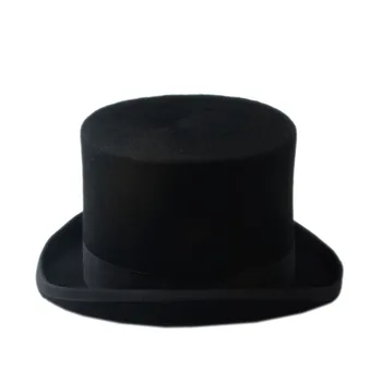 15cm(5.89 colių) Juodos Vilnos Steampunk Skrybėlę Vyrų raditional Fedoras Hatter Top Hat Moterų Sam Bebrų Bažnyčios Skrybėlę
