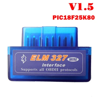 Super MINI ELM327-V1.5 Bluetooth ELM 327 Versija 1.5 Su PIC18F25K80 Chip OBD2 / OBDII, skirta 