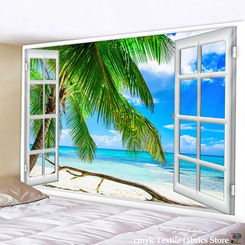 Seaview kambarys Gobelenas Jūros Kokoso Medžio Sienos Kabo Paplūdimio Gobelenai 3D Atspausdintas Didelės Sienos Gobelenas Boho Hipių Namų Dekoro
