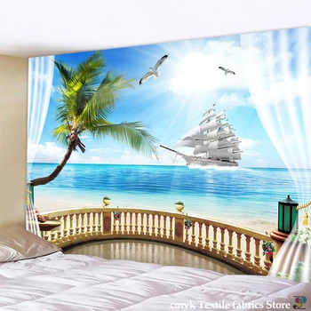 Seaview kambarys Gobelenas Jūros Kokoso Medžio Sienos Kabo Paplūdimio Gobelenai 3D Atspausdintas Didelės Sienos Gobelenas Boho Hipių Namų Dekoro