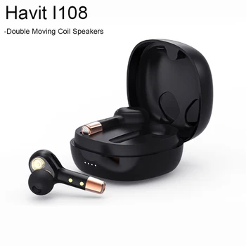 Havit I108 Tiesa, Belaidžių Ausinių TWS 5.0 Ausyje Sporto Bluetooth Earphons 9D Stereo Dual Coil Garsiakalbiai Triukšmo Atšaukiu HD Skambinti