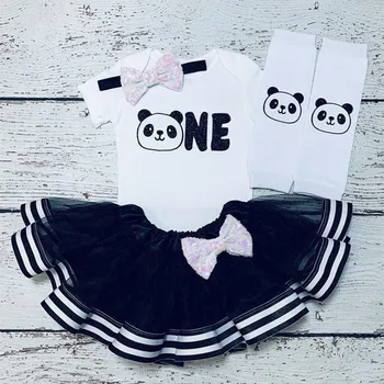 Custom mielas panda mergina pirmojo gimtadienio apranga Individualizuoti pavadinimas amžiaus, bet kokio Pobūdžio krikšto baby shower kūno tutu nustatyti Kūdikių dušas