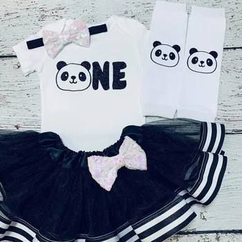 Custom mielas panda mergina pirmojo gimtadienio apranga Individualizuoti pavadinimas amžiaus, bet kokio Pobūdžio krikšto baby shower kūno tutu nustatyti Kūdikių dušas