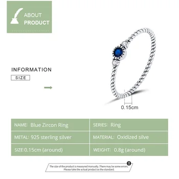 WOSTU 2020 Atvykimo 925 Sterling Silver Blue CZ Žiedai Moterims Didina Paprastas Sidabro Piršto Žiedą Vestuvių Fine Jewelry DXR693