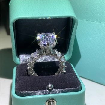 Prabanga Kriaušių supjaustyti 8ct Diamond Pažadas Žiedas 925 Sterlingas Sidabro Dalyvavimas Vestuvių Juostoje Žiedai moterims, vyrams Bauda, Šaliai, Papuošalai