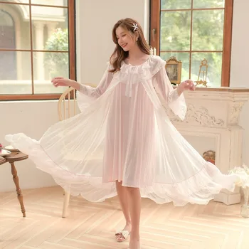 Pavasarį, Rudenį Modalinis Gazas Elegantiškas Moterų Nightgowns Derliaus Princesė ilgomis Rankovėmis Ilgai Sleepwear vientisos Spalvos Naktį Suknelė