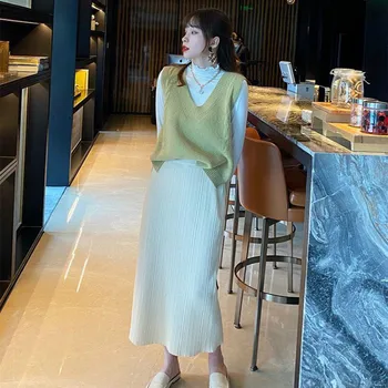 Megztinis Liemenė Moterims Minkštas V-Kaklo Laisvalaikio Rankovių Kolegijos Elegantiškas Moteris Kieto Pagrindinių Korėjos Stiliaus Mados Paprasta Visų Rungtynių Rudenį