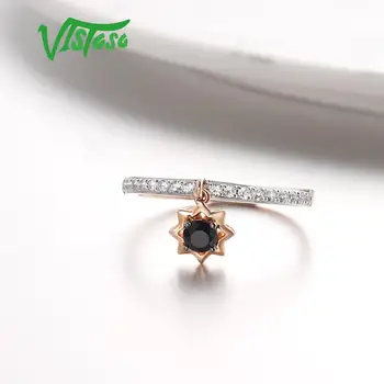VISTOSO Originali 9K 375 Rose Aukso Žiedas Black Sapphire&White Sapphire Lady Sužadėtuvių Metines Puikus Chic Fine Jewelry