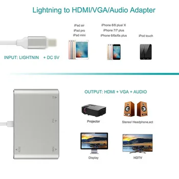 Reilim žaibo HDMI VGA adapteris, skirtas Apple Audio AV Kelis Skaitmeninio Adapterio 