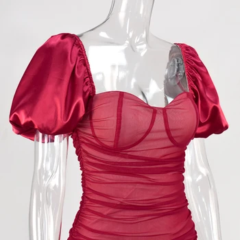 Seksualus Bodycon Ruched Akių Suknelės 2020 M. Moteris Sluoksniuotos Rankovėmis Kvadratinių Kaklo Rožinės Spalvos Mini Suknelė Ponios Šalies Klubas Elegantiška Suknelė Vestidos