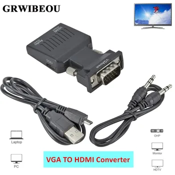 Grwibeou VGA Male HDMI Moterų Keitiklis su Audio Adapteris Kabeliai 720/1080P HDTV Monitorius, Projektorius, Nešiojamas PC TV-Box PS3