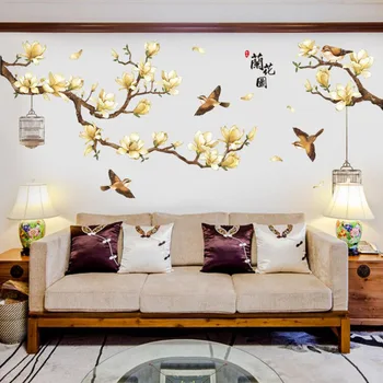 Orchidėja Sukurta didelio Dydžio Medis Sienų Lipdukai Paukščių, Gėlių Namų Dekoro Tapetai Gyvenimo Kambario, Miegamasis 