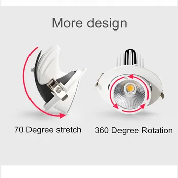 10W 15W 25W 30W LED Skydelis, Šviesos, šviesos srautą galima reguliuoti Aukščio COB Sukimosi Embedded Lubų Downlight AC85-265V