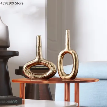 Naujas Kinų stiliaus keramikos auksu vaza apdailos Šiaurės aukso geometrinis vaza namų puošybai kambarį darbalaukio vaza