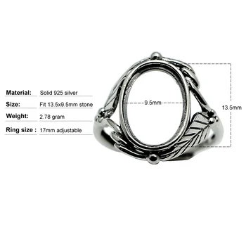 Beadsnice antikvariniai sidabro lapų žiedas pusiau kalno žiedas parametrai 925 sterlingas sidabro adjuatable žiedai moterims, papuošalai ID32259
