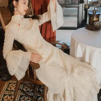 Mergina Derlius Geresnis Cheongsam Suknelė 2020 M. Rudens ir Žiemos Pasakų Kinų Stiliaus Ilgai Kinų Cheongsam Lady Elegantiškas Šalis Suknelė