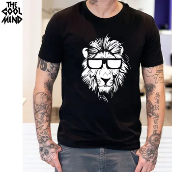 Į COOLMIND medvilnės, trumpomis rankovėmis gyvūnų liūtas spausdinti vyrų marškinėliai atsitiktinis o-kaklo megzti vyrai T-shirt vyrų viršūnes tee marškinėliai