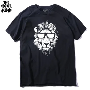 Į COOLMIND medvilnės, trumpomis rankovėmis gyvūnų liūtas spausdinti vyrų marškinėliai atsitiktinis o-kaklo megzti vyrai T-shirt vyrų viršūnes tee marškinėliai