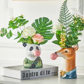 Kūrybos vaza Šiaurės stiliaus mielas animacinių filmų gyvūnų galvos dervos vaza namų dekoro priedai šiuolaikinių Vestuvių papuošimas švenčių dovanos