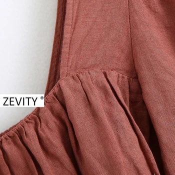Zevity moterų senovinių kvadratinių apykaklės klostes atsitiktinis trumpas smock prašmatnus palaidinė lady sluoksniuotos rankovėmis lino femininas nėrinių marškinėliai topai LS6992