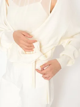 Kuzuwata Prašmatnus Tinklelio Mezgimo Kratinys Netikrą Dviejų Dalių Seksualus Marškiniai Tuščiaviduriai Iš Kryžiaus Nėriniai Moterų Palaidinė Pavasario Šifono Femme Blusas
