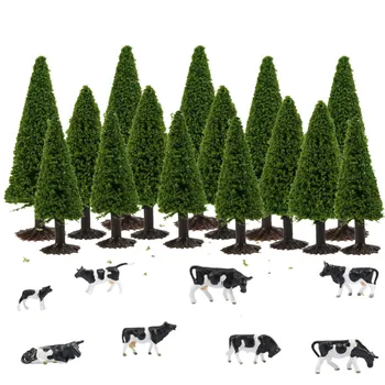 S0701 Modelis Traukinio Raiway Išdėstymo Modelis Traukinio HO masto Dažytos Ūkių Karvių+Modelis, Kedras Medžių Derinama Rinkinys