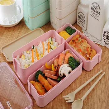 900ml 3 Sluoksnių Pietūs Bento Box Maisto Konteineryje Ekologiškų Kviečių Šiaudų Medžiaga Microwavable Indai Lunchbox 600 Ml Sriuba Dėžutę