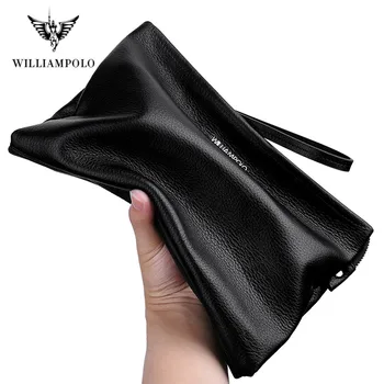 Williampolo Vyrai prekės Organizatorius piniginės natūralios odos, užtrauktukas sankabos krepšys vyras karvės oda Ilgai rankinėje Multi-funkcija telefono krepšys