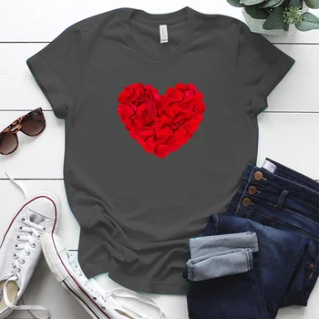 Valentino Dieną Marškinėliai Gėlės Meilė Širdies Spausdinti Aestheitc Grafinis T Marškiniai Plius Dydis S-5xl Negabaritinių O-kaklo Moteris Tshirts Viršūnės
