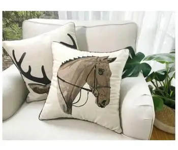 American retro medvilnės skalbiniai arklys/elnių galvos siuvinėjimo užvalkalas sofa-lova, pagalvėlė apima, mesti pagalvės užvalkalą derliaus