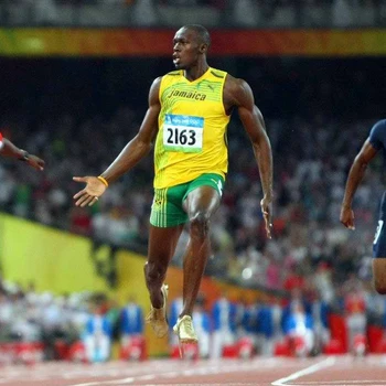 Gali Savarankiškai Pritaikoma Usain Bolt Badiace Žmogus Greitai Veikia Atskirą Gabalas Greitis Atitiktų Profesionalių Sportininkų, Kelio Srityje Singlet